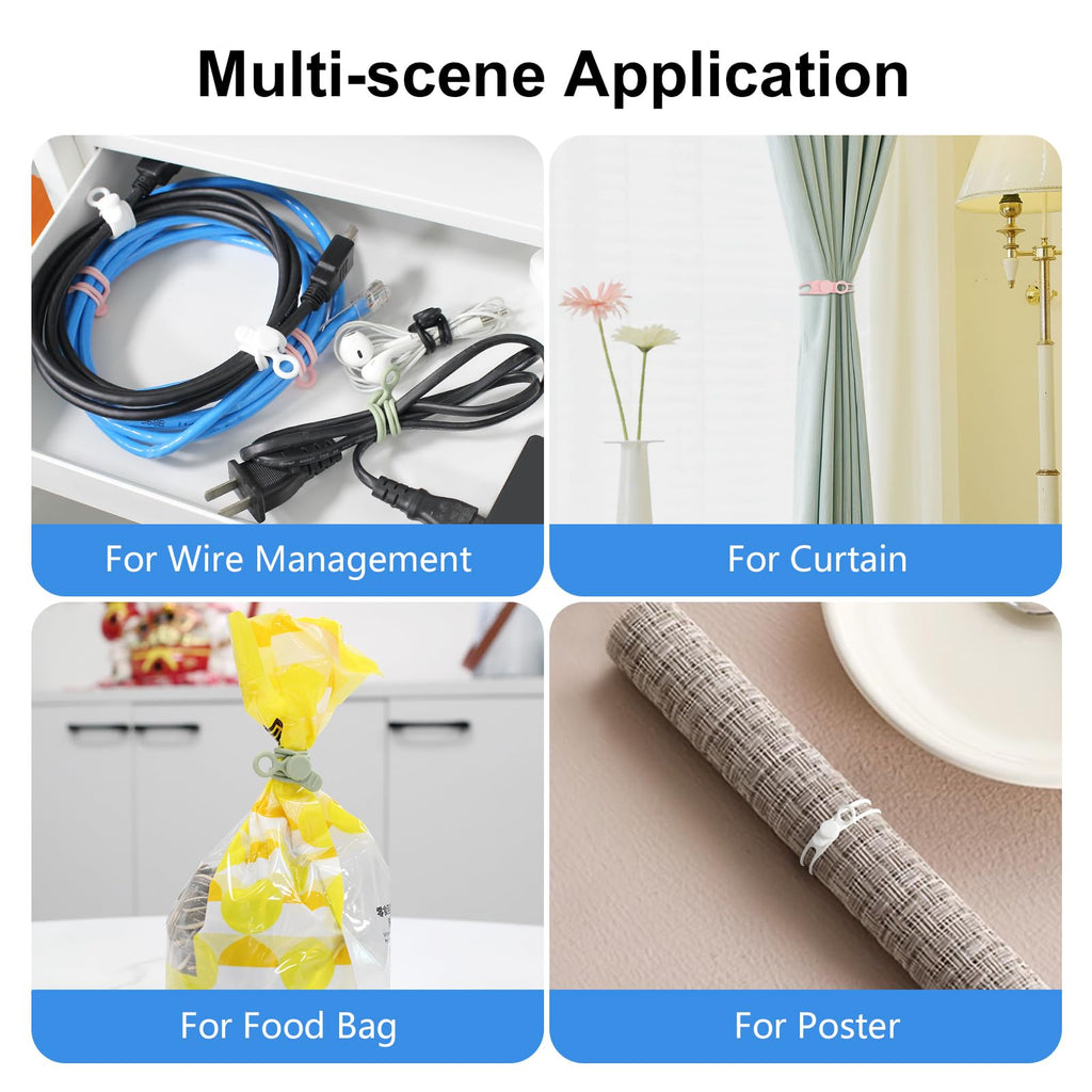 Silicone Cable Ties, 30Pcs Reusable Cord Ties in 3 Sizes for Various Cables