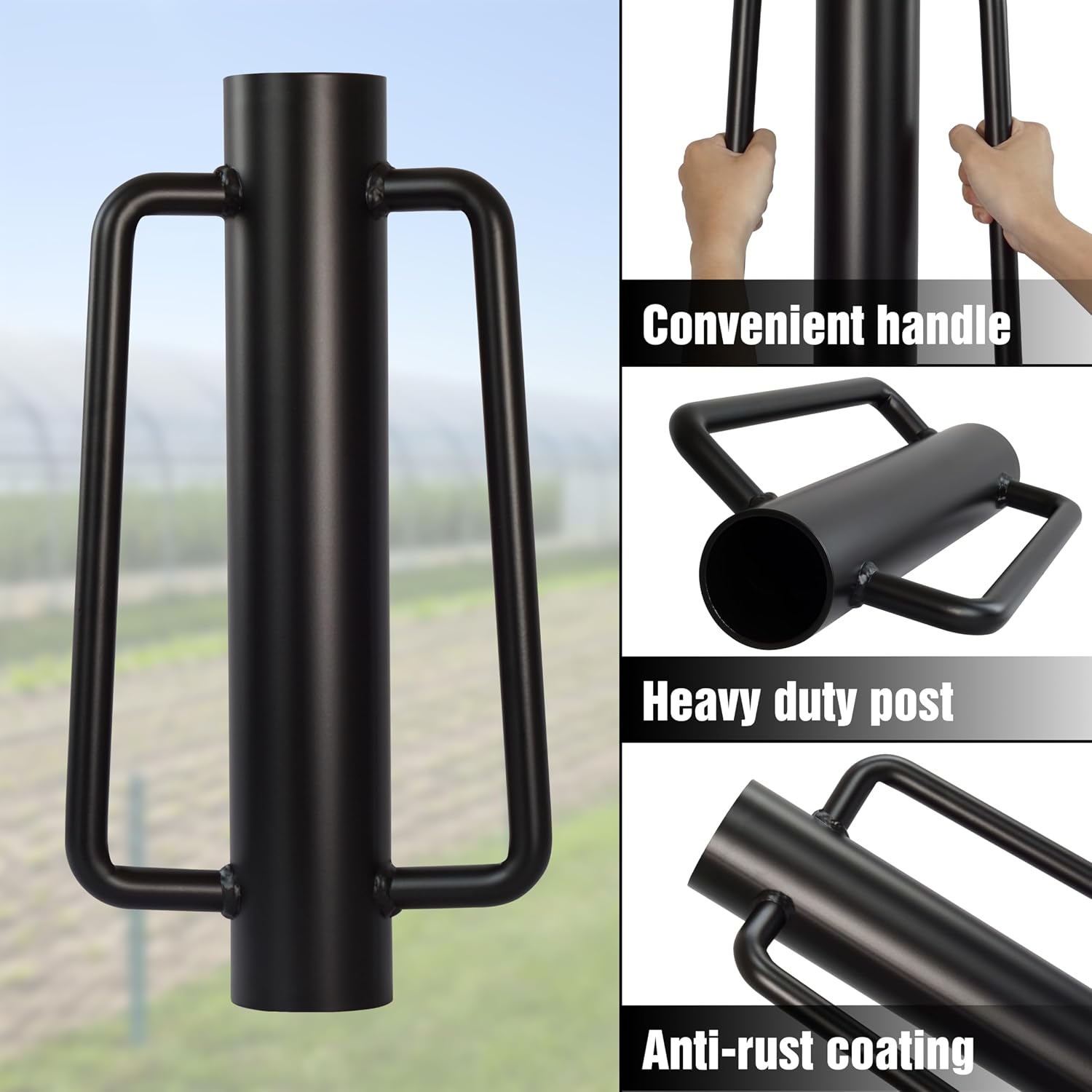 Fence Post Driver, Heavy Duty Hand Post Pounder with Handle - Use for Metal U Posts, T Posts, Garden Fence (12 Lbs)