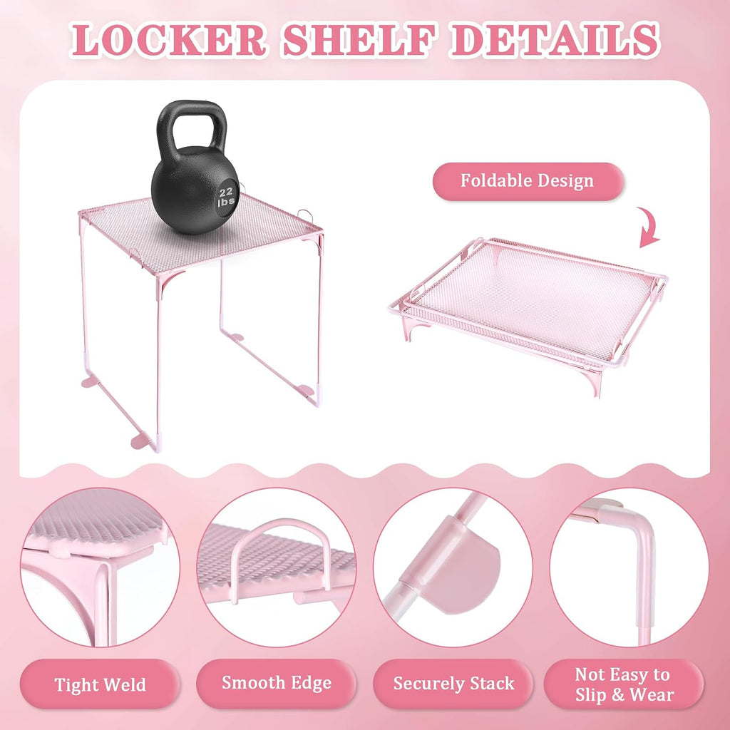 11 PCS Locker Accessories Kit Pink Locker Organizer Decorations Supplies Includes Folding Shelf, Magnetic Mirror &