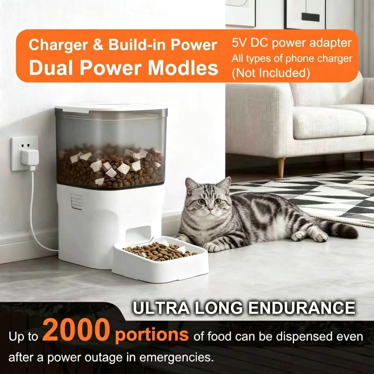 ATX4 Automatic Cat Feeder – 4L Timed Cat Dry Food Dispenser ，Food Dispensing Remains Functional After Power outages.