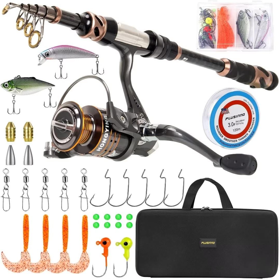 Fishing Rod and Reel Combos - Carbon Fiber Telescopic Fishing Pole - Spinning Reel 12 +1 Shielded Bearings Stainless