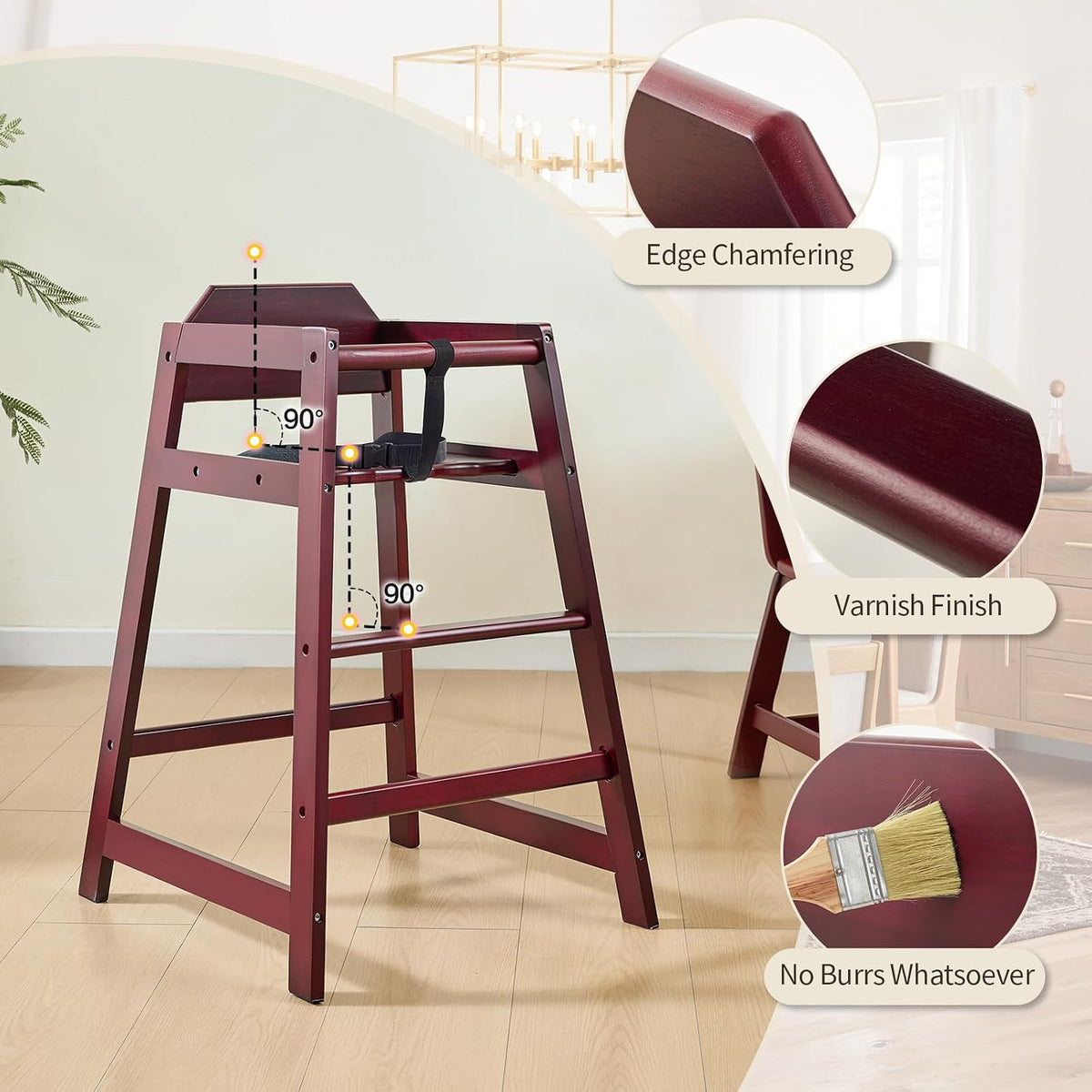 Wooden High Chairs for Babies and Toddlers,Burgundy