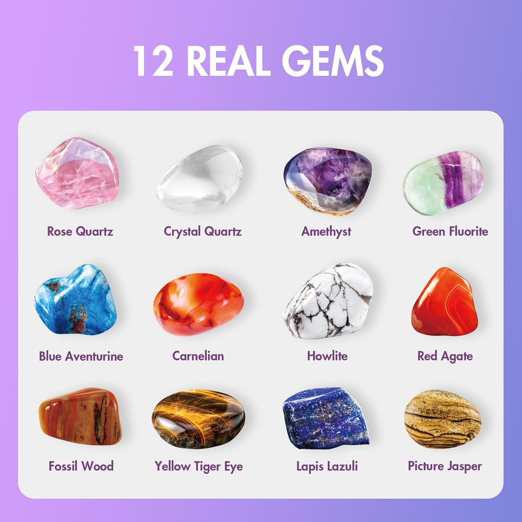 Gemstone Dig Kit, 12 Real Rocks & Minerals, Rock Digging Kit 6-12 | Gemstones & Minerals to Excavate, Complete