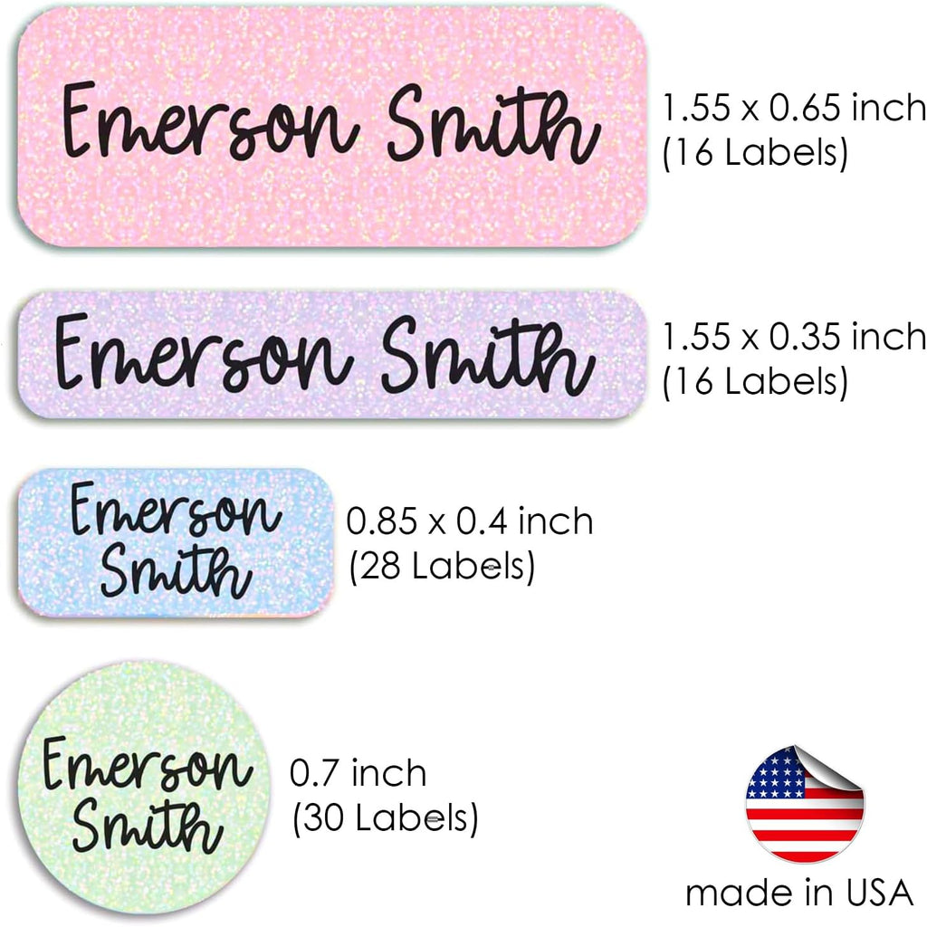 Personalized Kids Name Labels, 90 Holographic Labels, Waterproof, Dishwasher Safe, Ideal for Daycare, Back to School