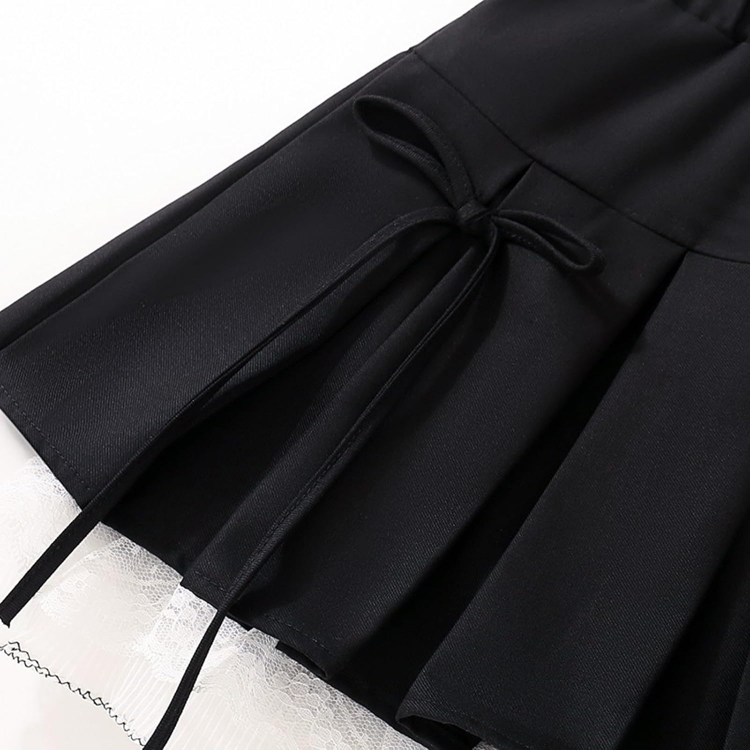 Girls Pleated Skirt Lace Hem Elastic Waist Uniform Teens Comfort School Kids Clothes with Bow