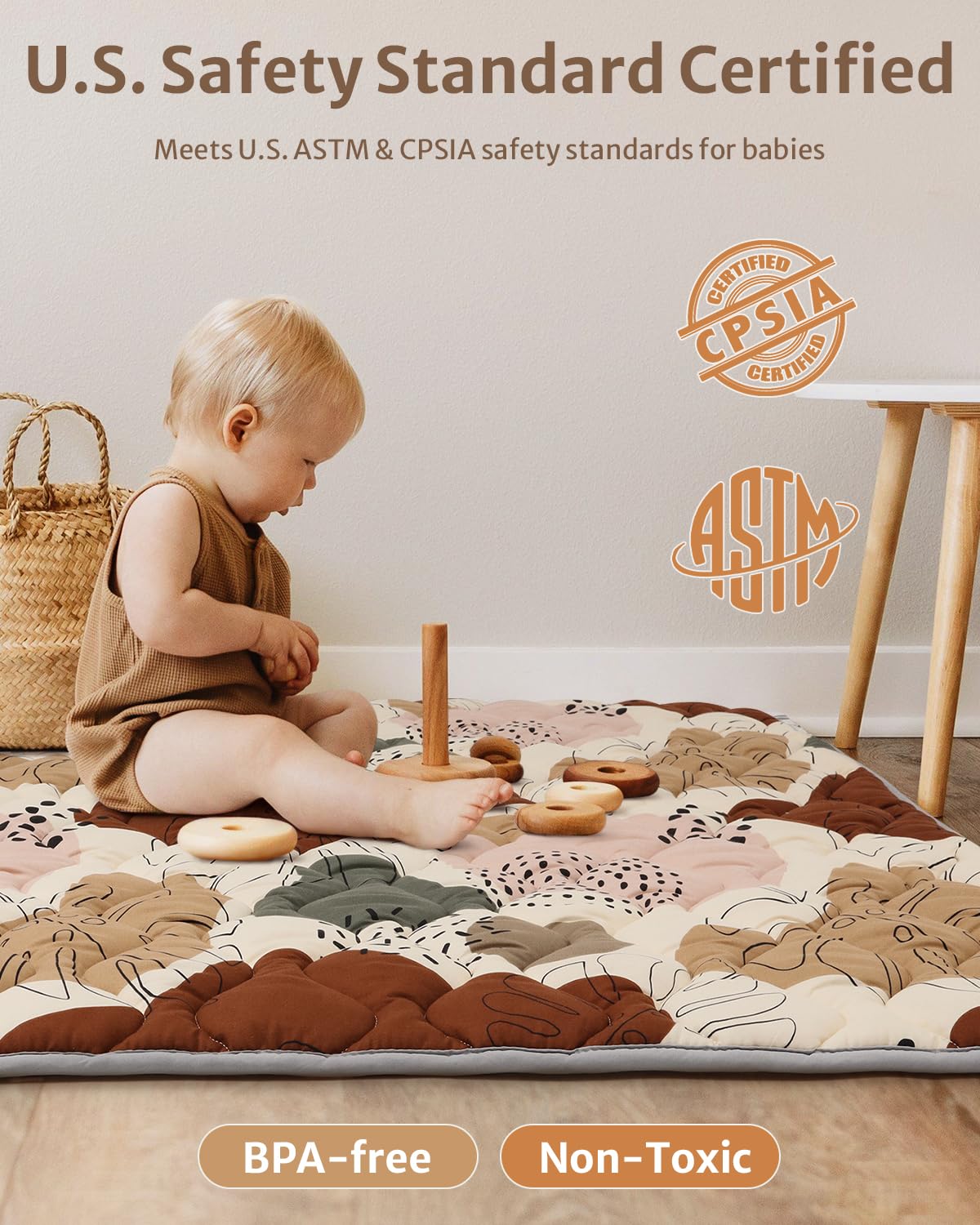 Baby Play Mats for Floor, 50x50 Crawling Mat for Playpen, Thicken Soft Padding Foam Playmats for Babies and Toddlers