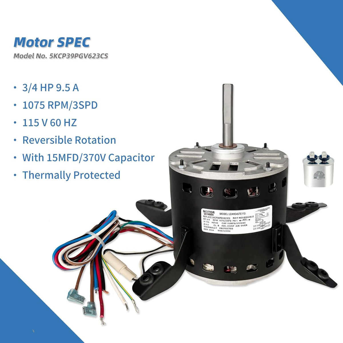 5KCP39PGV623CS Blower Fan Motor Replaces Carrier Bryant Payne HC45TE113