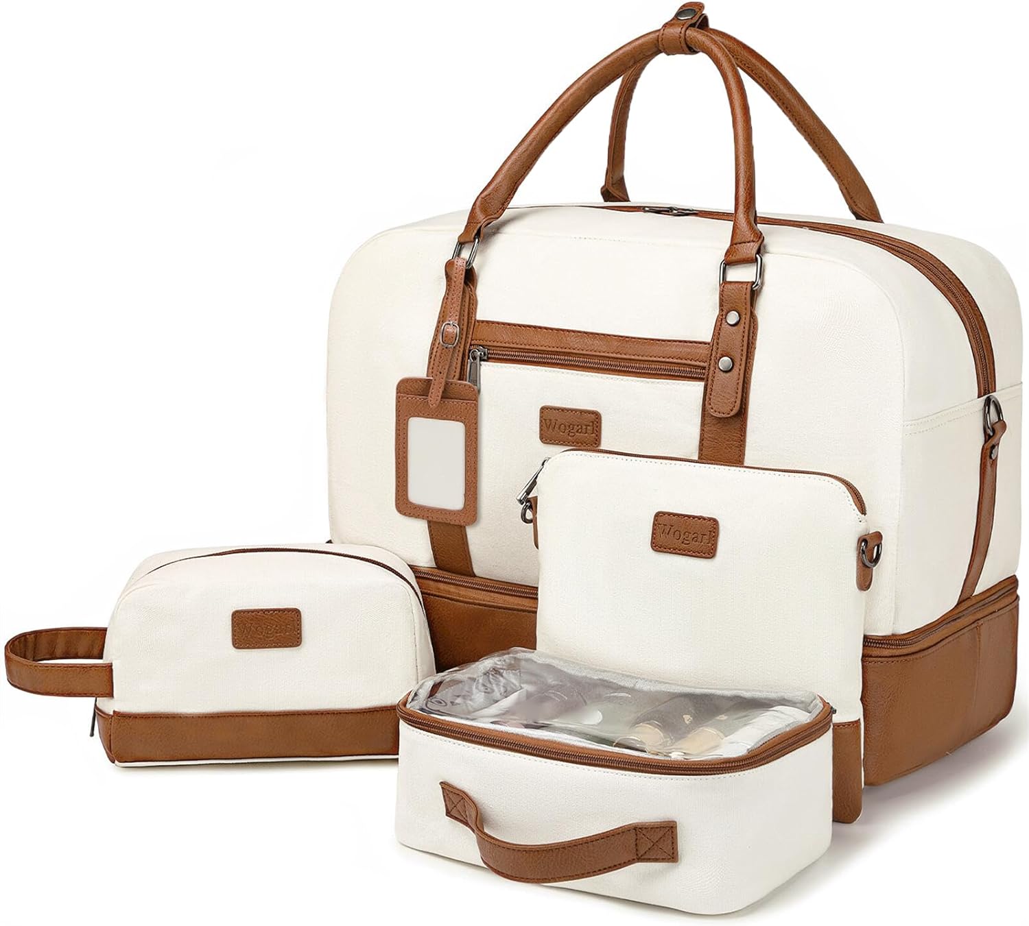 4PCS Weekender Bags for Women Large Overnight Weekend Travel Duffel Carry on Shoulder with Shoe Compartment Canvas