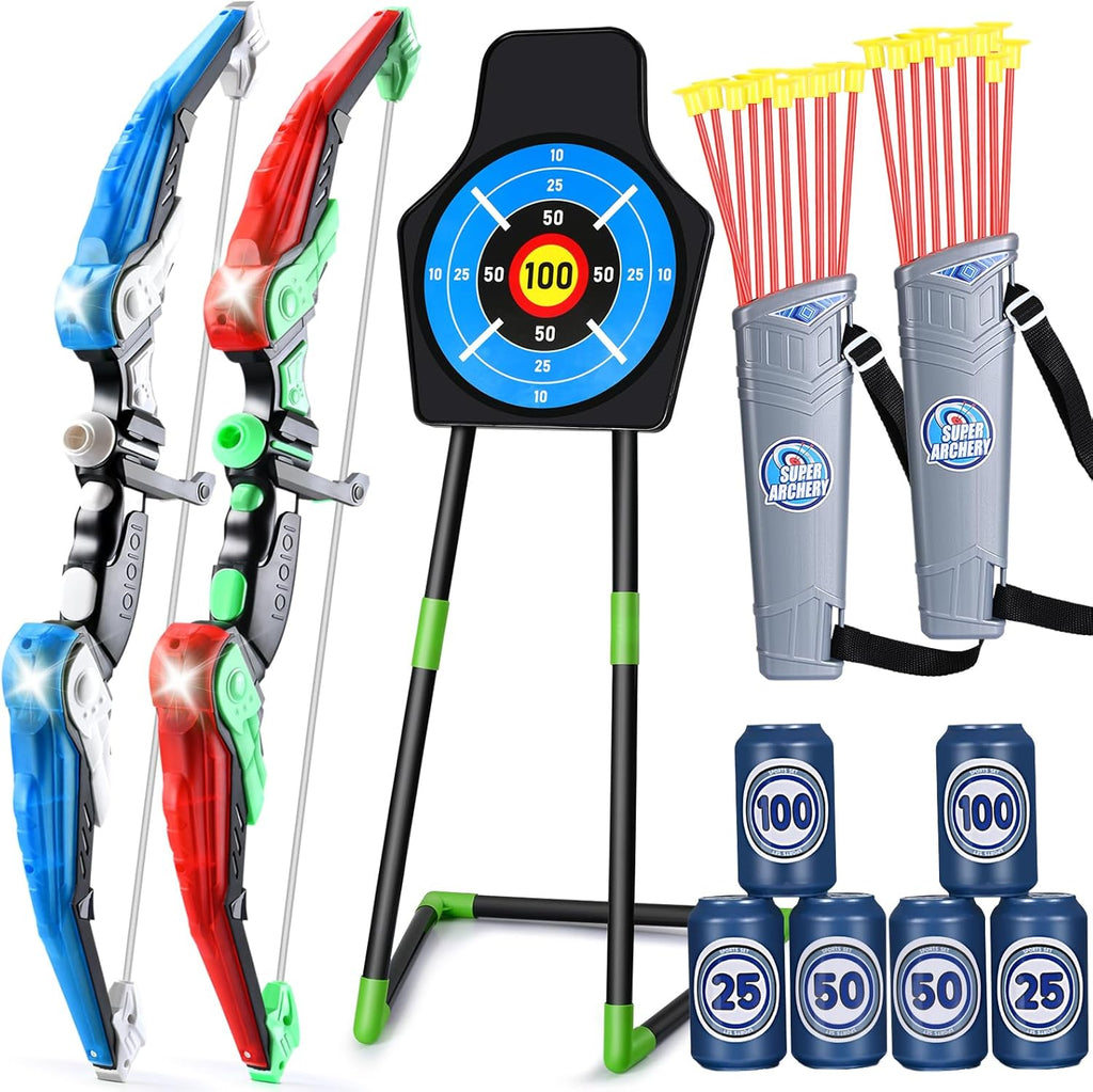 Bow and Arrow for Kids 4 5 6 7 8 with LED Lights-Indoor Outdoor Sport Gifts | Kids Bow and Arrow Set with 24 Suction