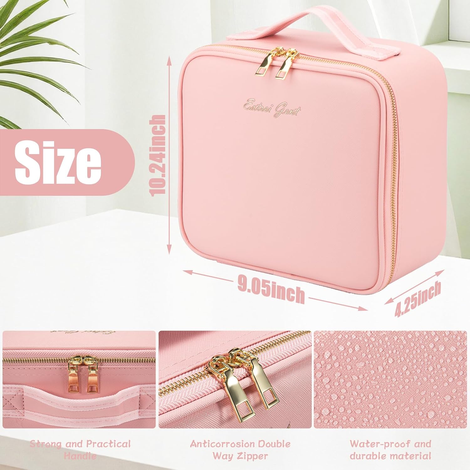 Makeup Travel Train Case with Mirror LED Light 3 Adjustable Brightness Large Cosmetic Bag Portable Storage Adjustable