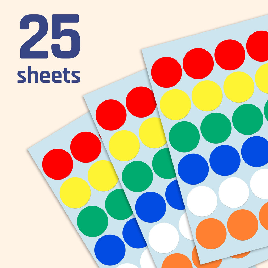 600 Pack, 1" Round Colored Dot Stickers Labels - 6 Colors