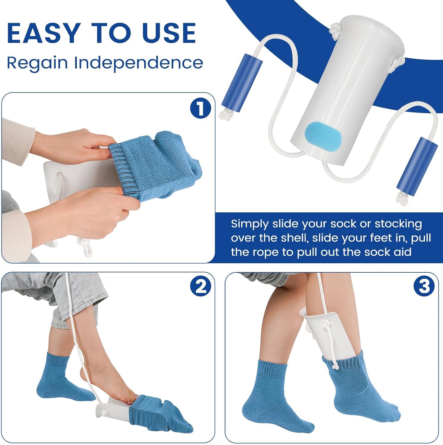 Sock Aid for Putting On Socks Kit,4.0 Inch Sock Helper for Seniors