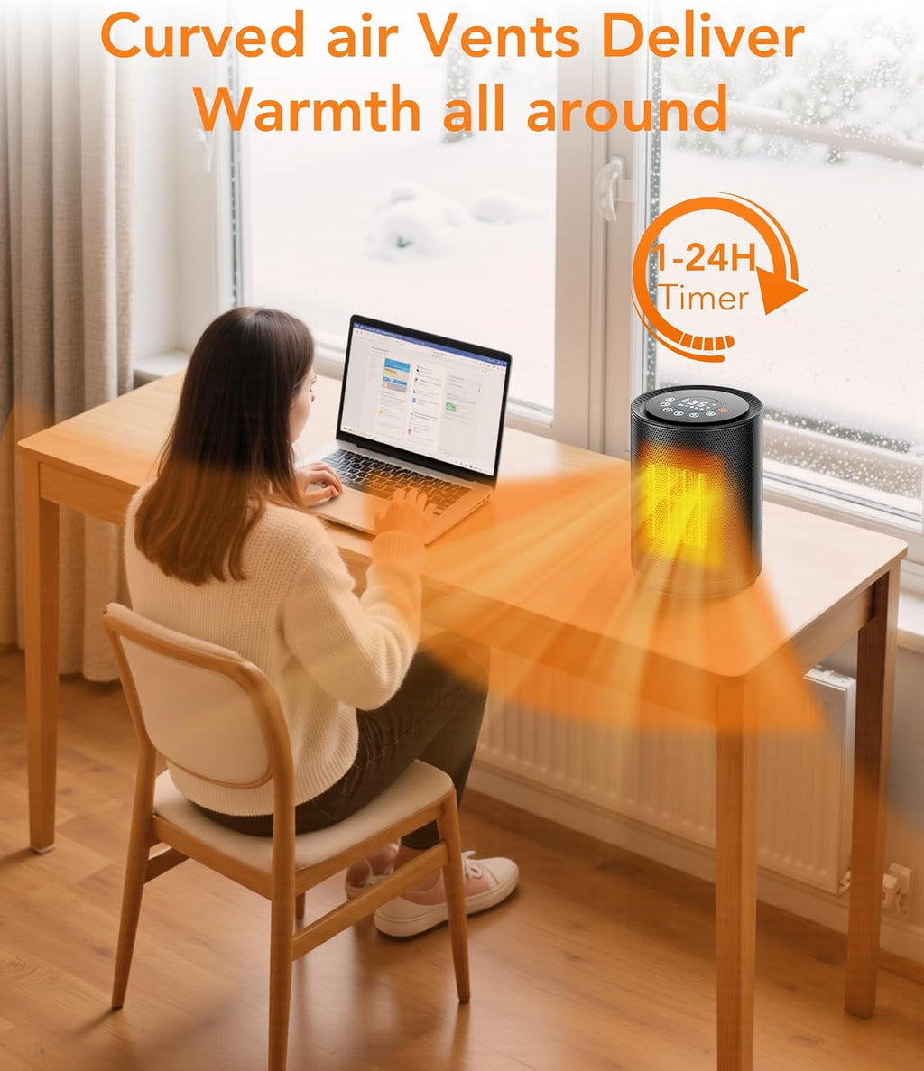 1500W Space Heater with Remote, 24H Timer & Digital Thermostat | PTC Ceramic Fast Heat, 5 Heating Modes & Overheat