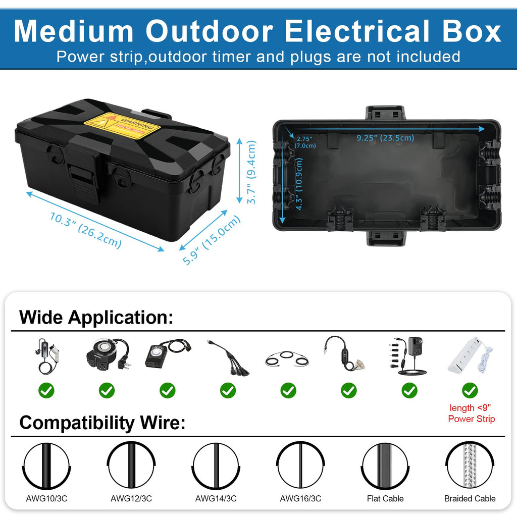 Black [2 Pack] Outdoor Electrical Box Waterproof, Medium Weatherproof