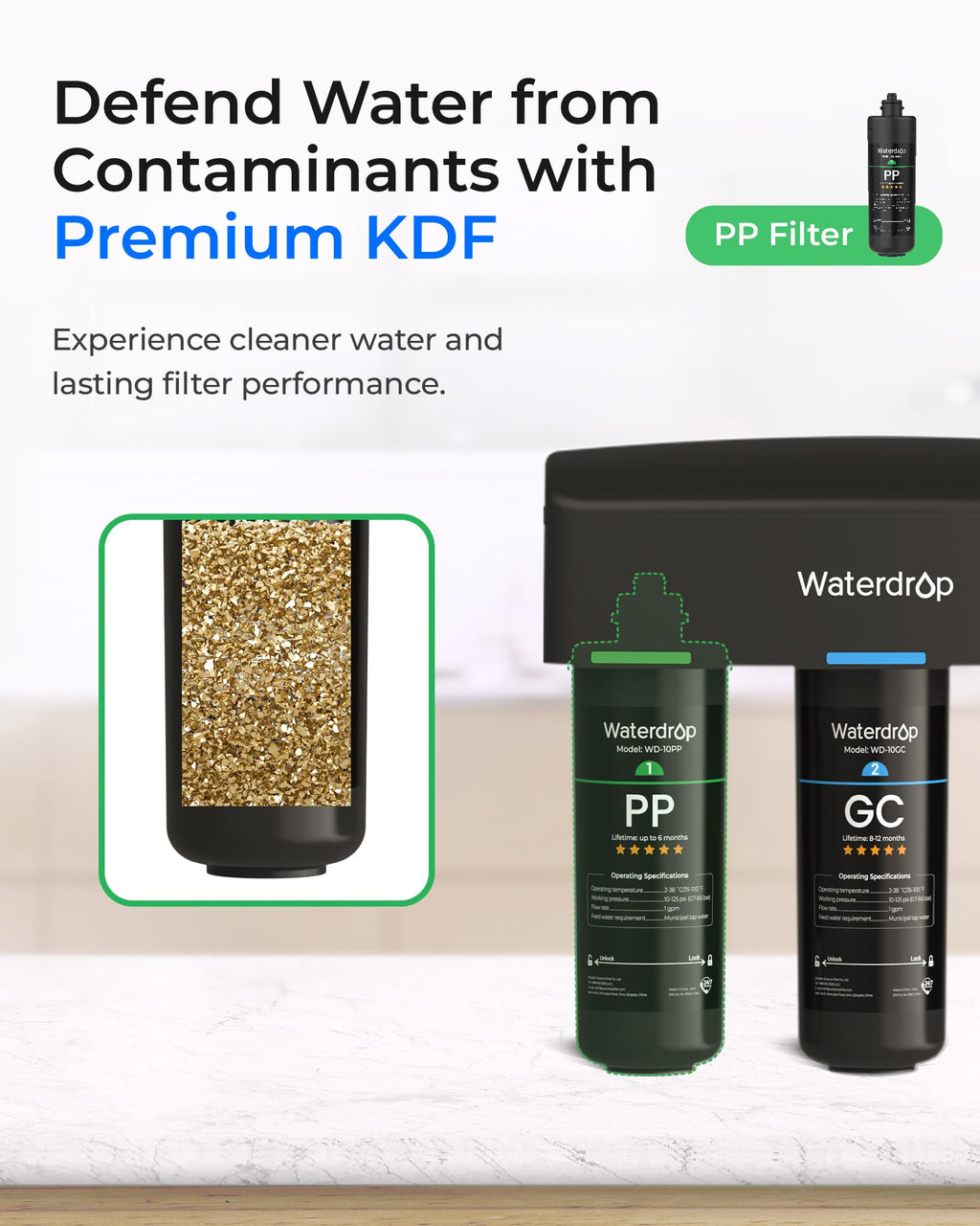 Waterdrop 2PPGCCT Replacement Filter for TSA & TSB, 1-Year Replacement Pack