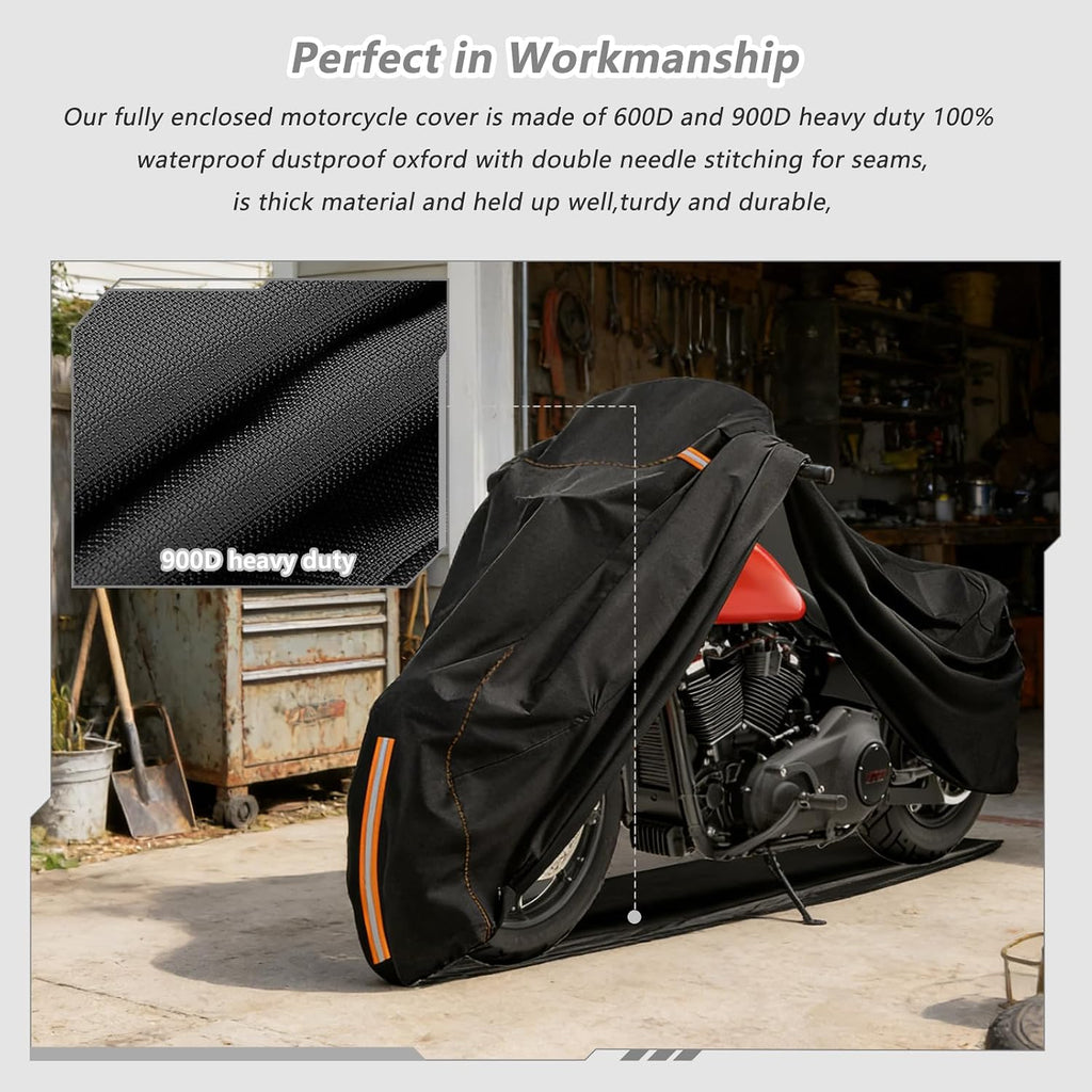 Full Enclosed Motorcycle Cover Waterproof,Heavy Duty 600D Oxford Outdoor Indoor Motorcycle Full Cover with All-Round