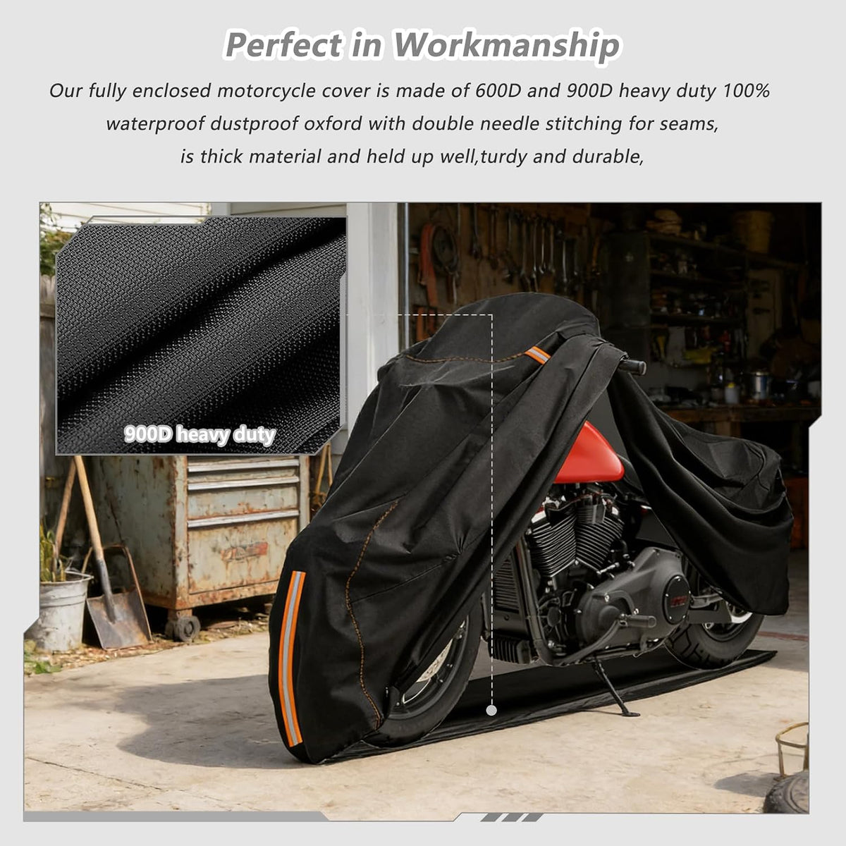 Full Enclosed Motorcycle Cover Waterproof,Heavy Duty 600D Oxford Outdoor Indoor Motorcycle Full Cover with All-Round