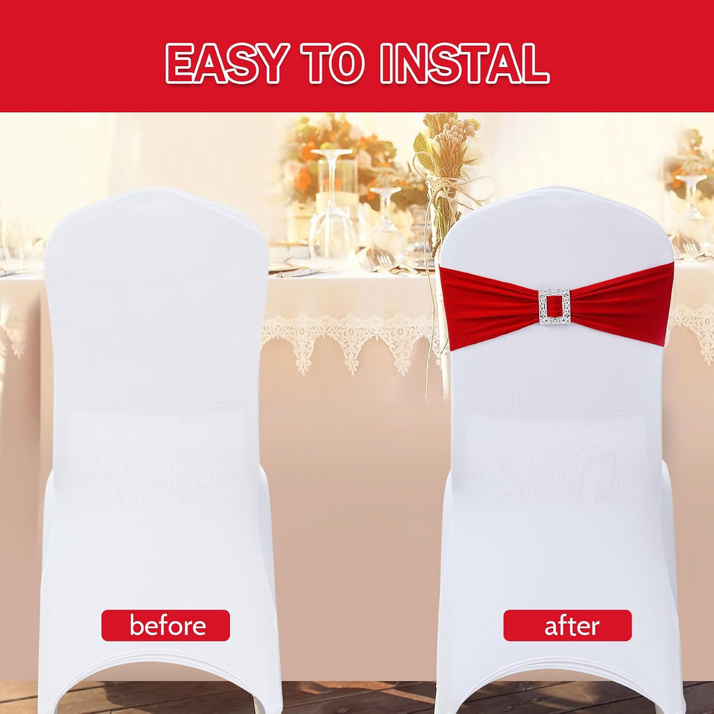120 PCS Spandex Chair Sashes Bows Stretch Chair Cover Band with Buckle Slider Universal Elastic Chair Ties for