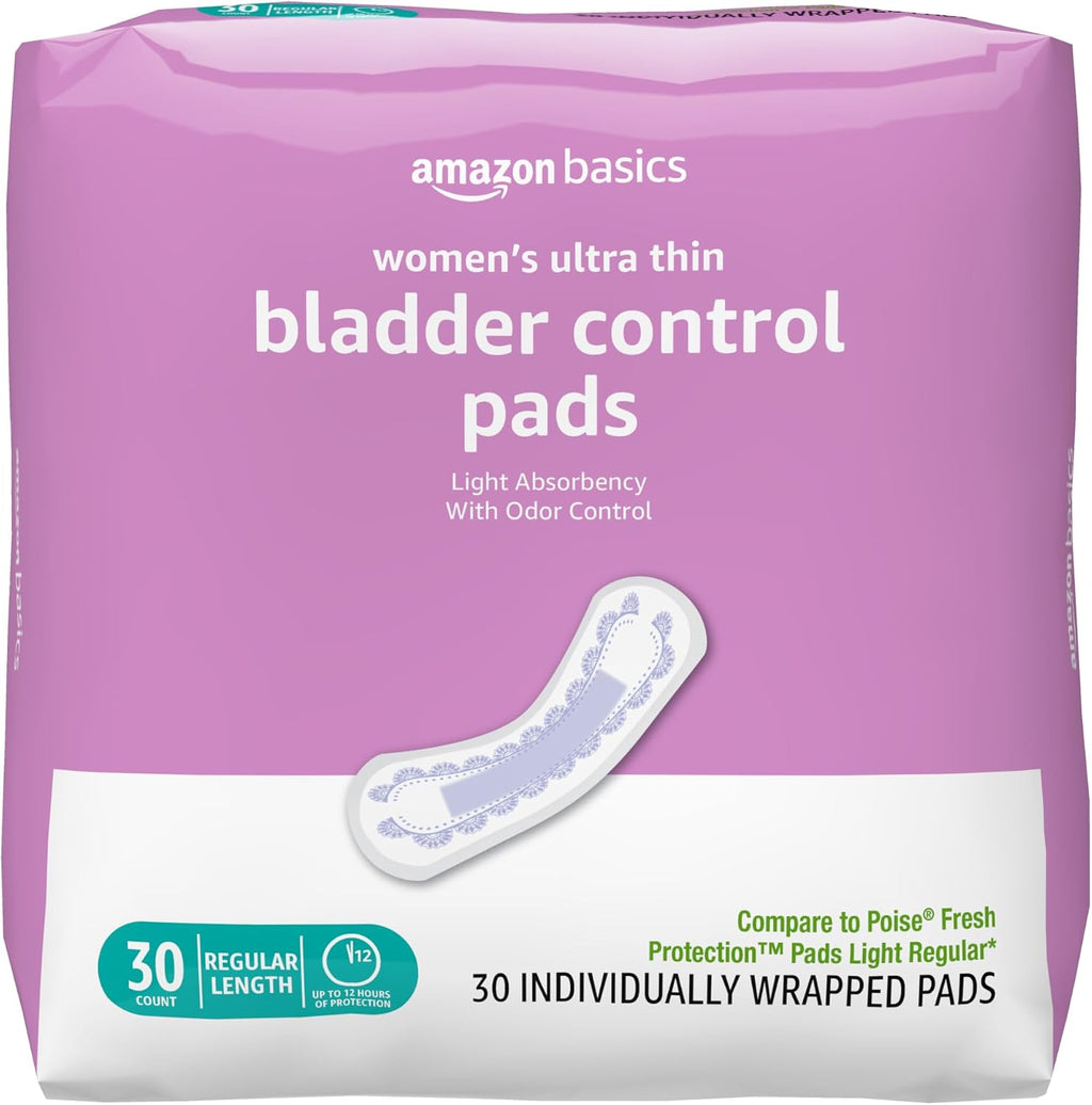 Women's Incontinence Pads, Bladder Control & Postpartum, Light Absorbency, Unscented, 30 Count