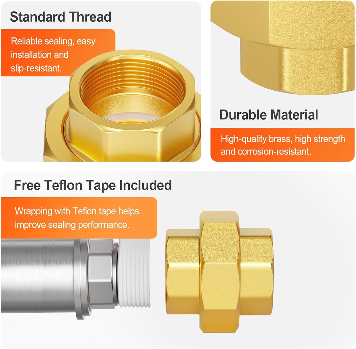GASHER 2PCS 3/4" FNPT Brass Union Pipe Fitting