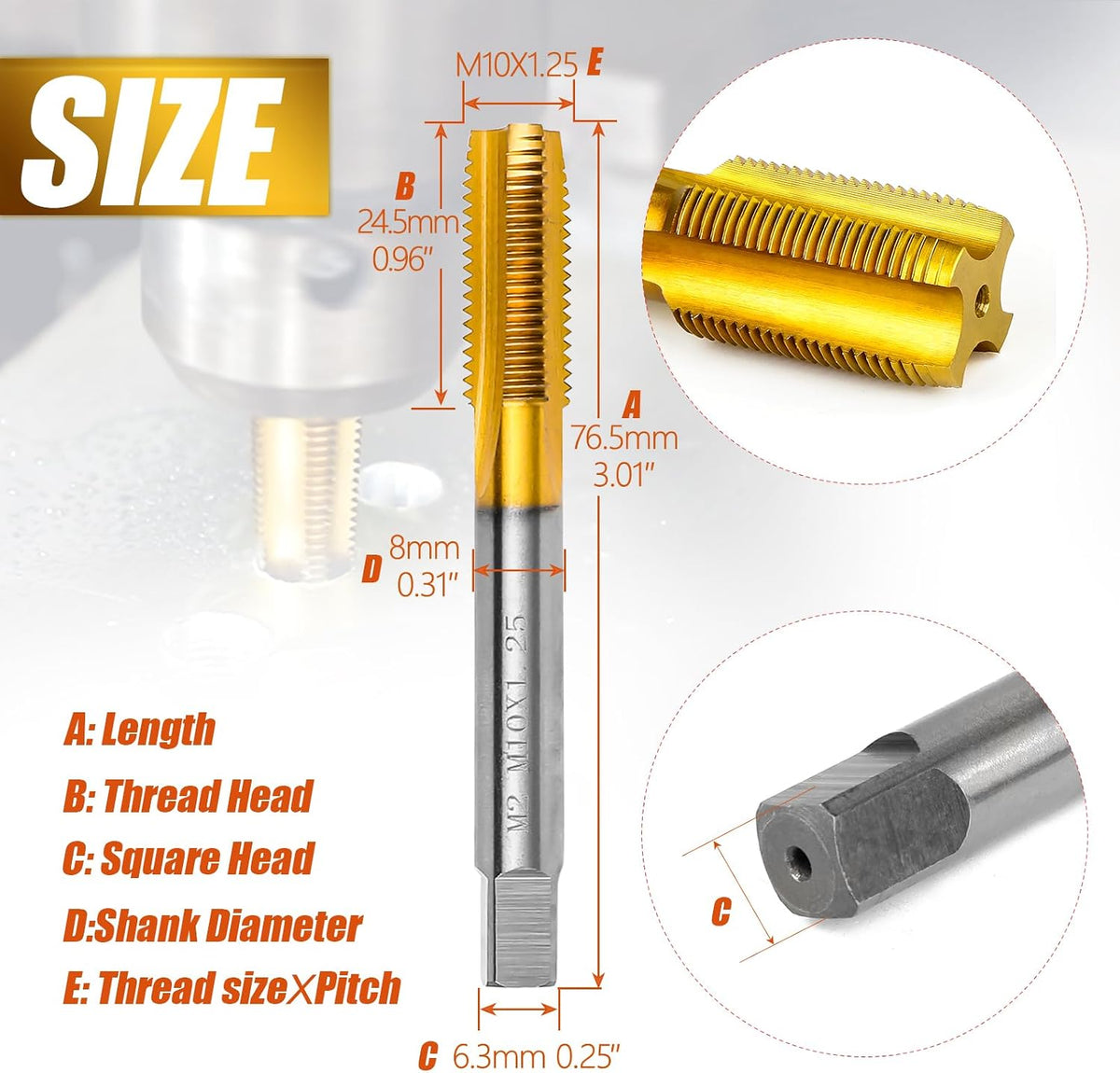 M10 X 1.25 Thread Tap for Metal, M10 X 1.25 M2 HSS Thread Milling Tap
