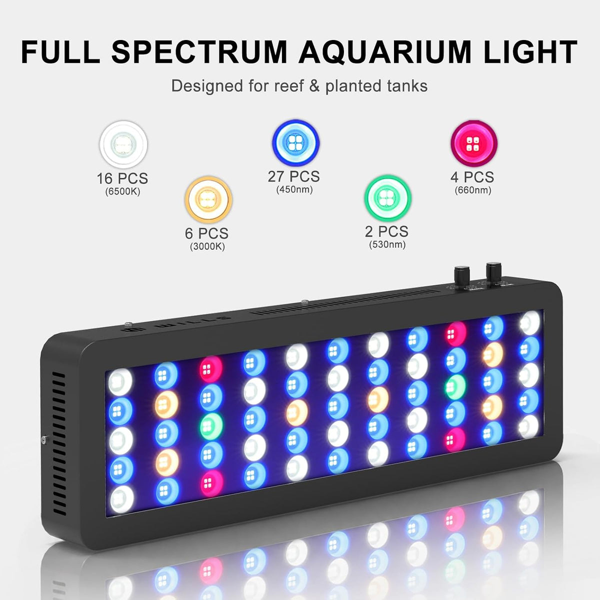 Aquarium Light, 100W Full Spectrum LED Reef Lights, 20"x7"x2.4"