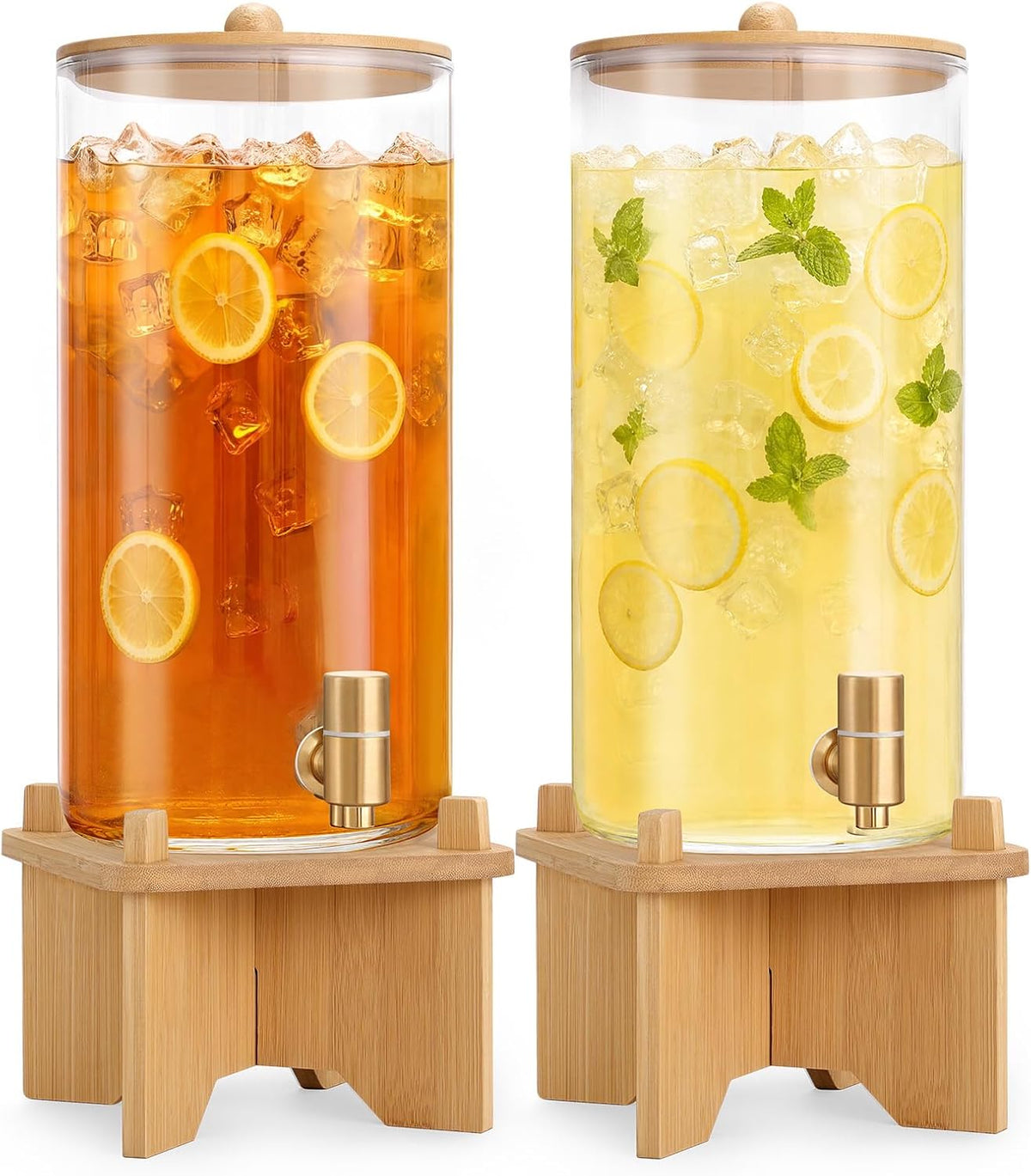 2pcs 1.5 Gallon Glass Drink Dispenser with Bamboo Stand