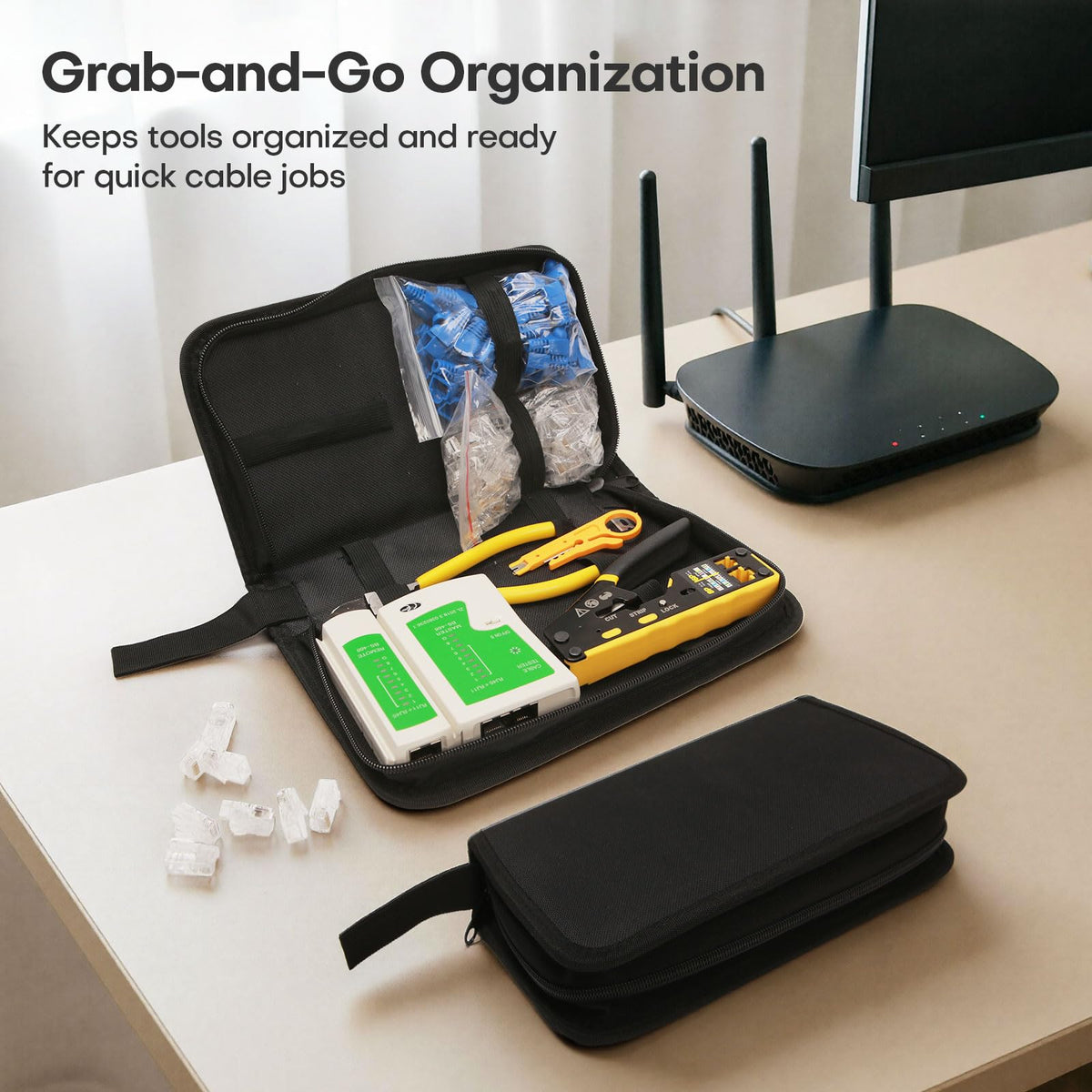 TuolandX Pass Through RJ45 Crimp Tool Kit with Tester and Carrying Case
