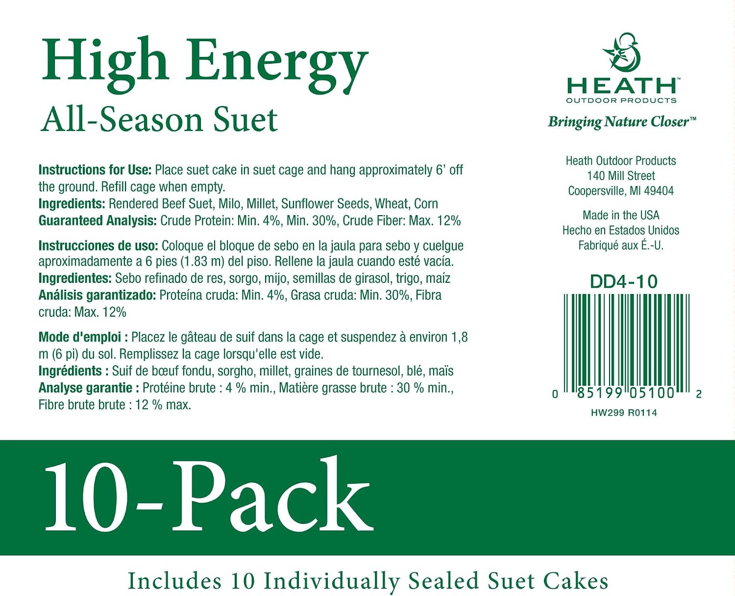 birds DD4-10 All Season High Energy Suet Cake, Case Of 10
