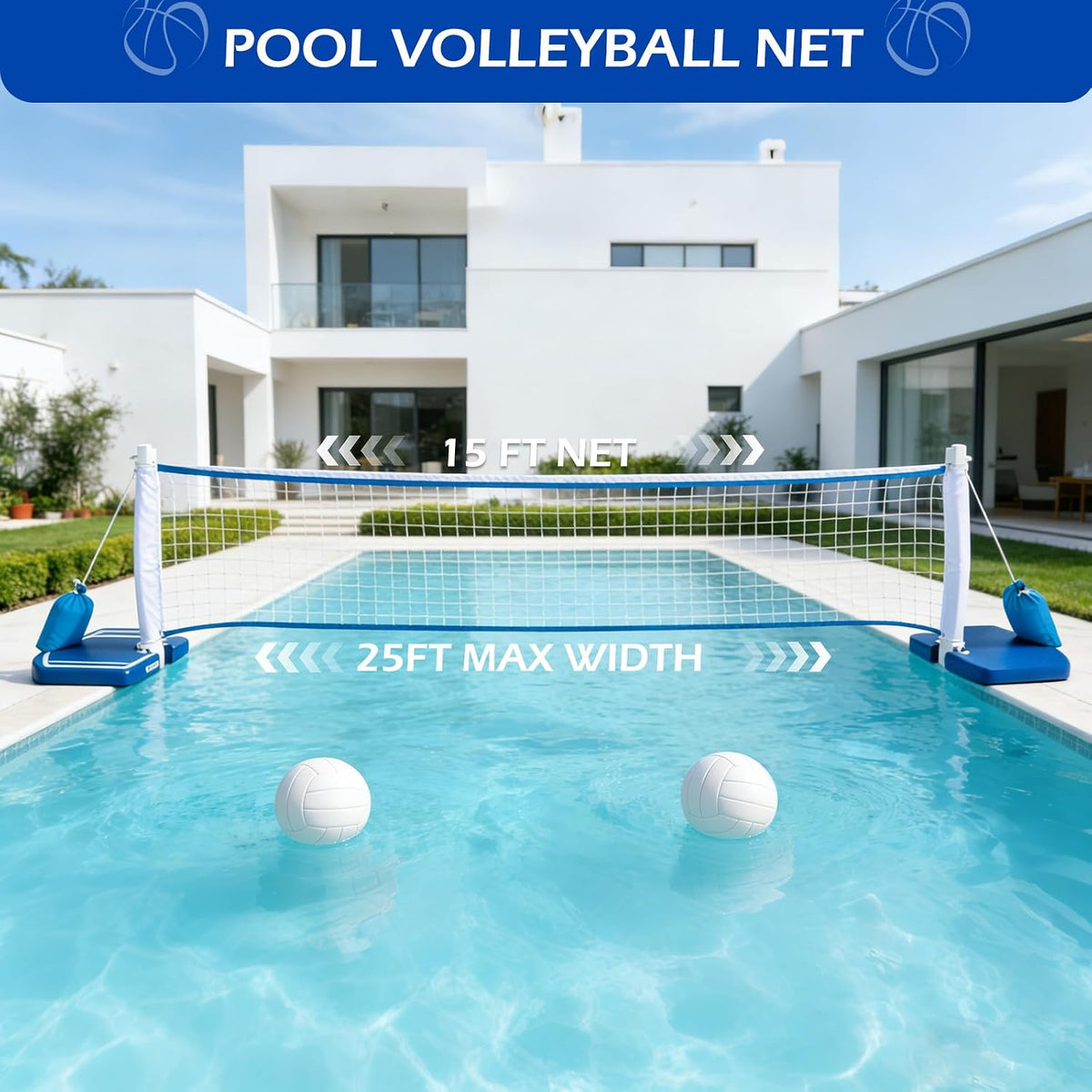 2 in 1 Pool Basketball Hoop and Volleyball Net Above Ground | Swimming Pool Toys for 3-12 Years Old Kids Poolside