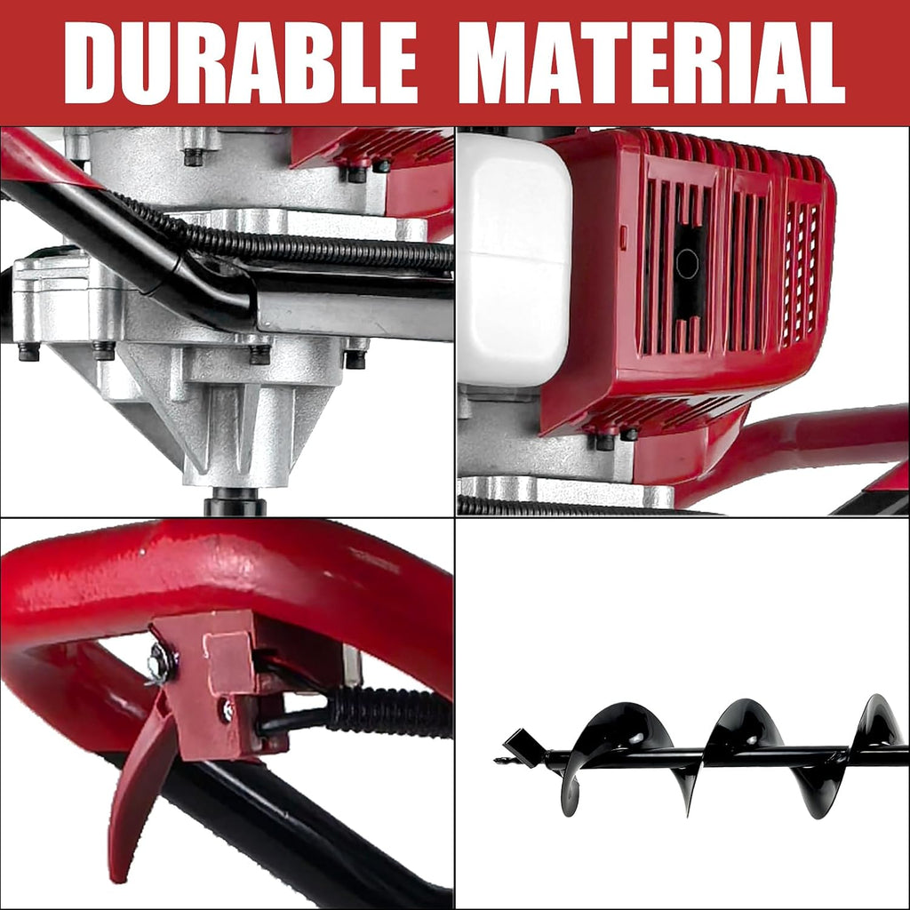 52cc Gas Post Hole Digger 1800W with 3 Bits & 3 Extensions | 52cc 2-Stroke, 1800W/8000RPM, 3 Bits (4/6/8"), 3