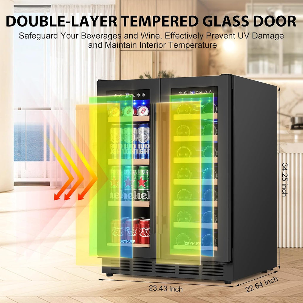 24 Inch Dual Zone Wine and Beverage Refrigerator, Under Counter