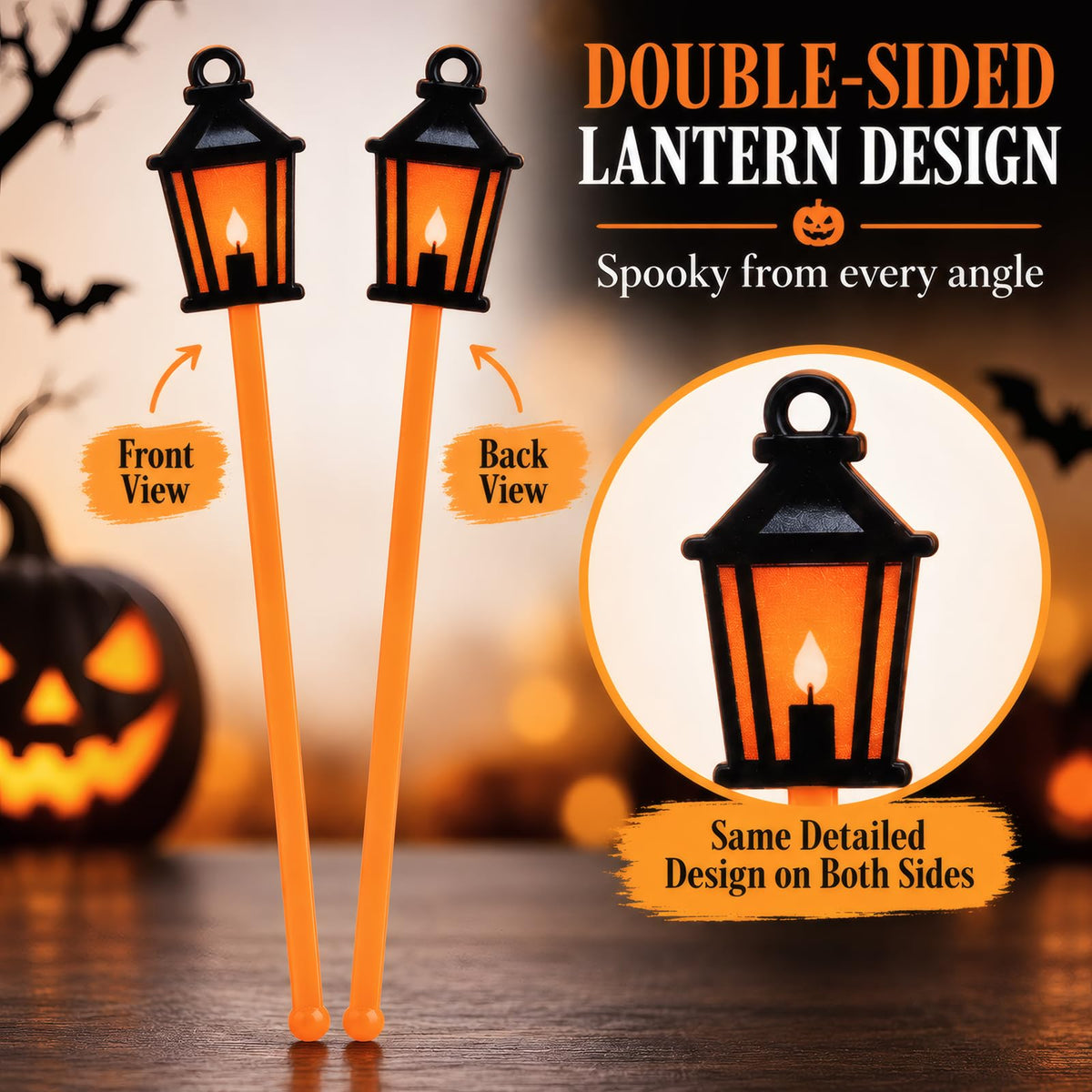 Halloween Lantern Drink Stirrers, 36 Pack, 7 Inch Cocktail Sticks