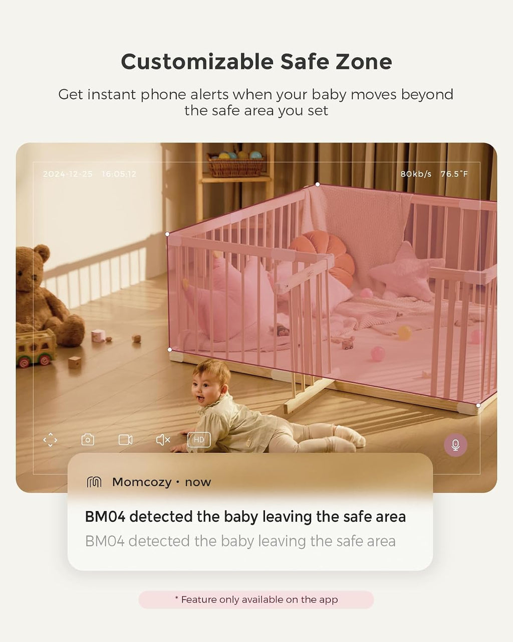 Smart WiFi Baby Monitor with Camera and Audio,5" 1080P & Wall Mount | Electric Safe Fence, Motion & Sound & Cry