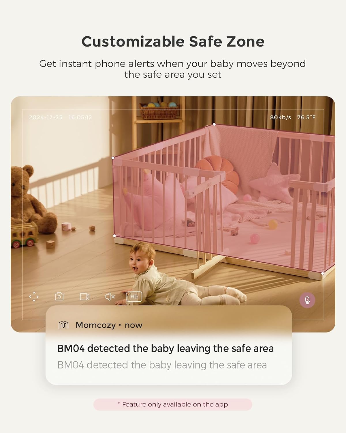 Smart WiFi Baby Monitor with Camera and Audio,5" 1080P & Wall Mount | Electric Safe Fence, Motion & Sound & Cry