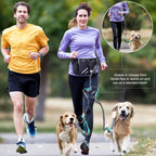 Retractable Hands Free Dog Leash with Dual Bungees for 2 Dogs, Adjustable Waist Belt Fanny Pack, Reflective Stitching