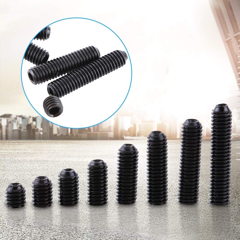 Fdit 200pcs M3 Black Carbon Steel Socket Cup Point Grub Set Screw Assortment