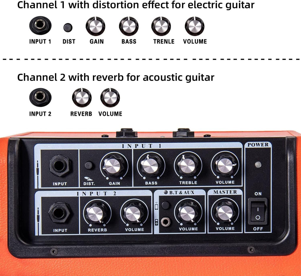 Acoustic/Electric Guitar Amplifier, with 3-Year Warranty,15 Watt Portable Bluetooth Speaker for Guitar