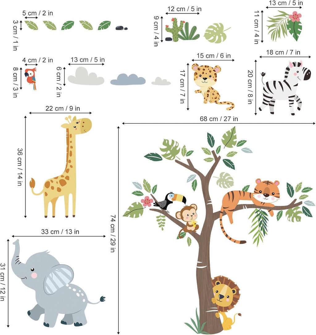 Jungle Animals Tree Elephant Wall Decals Stickers Nursery Decor