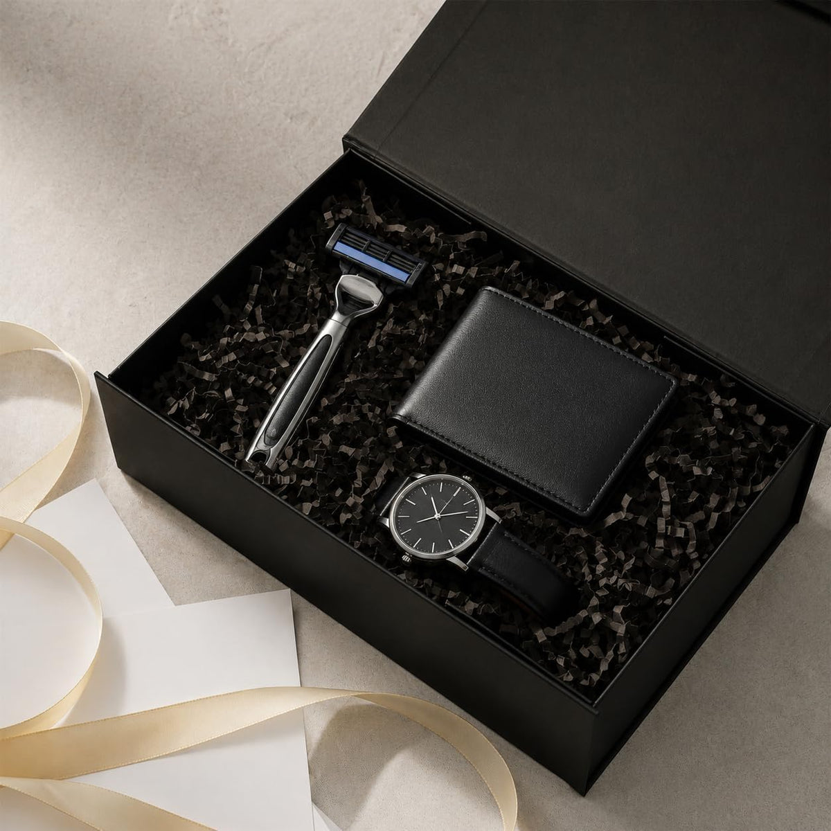 6 Pack Black Gift Boxes with Lids, 9.5 x 6 x 3 Inch Boxes with Ribbon for Groomsmen gifts, Magnetic Gift Boxes for