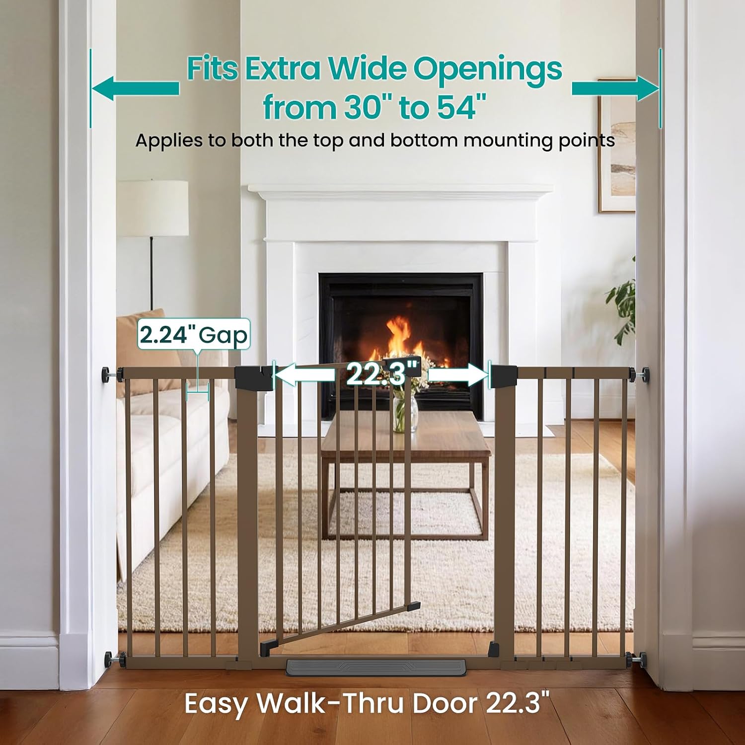 30-54" Extra Wide Baby Gate for Stairs, Dual Lock & Self-Closing Dog Gate Indoor, Easy Install Pet Gate for Doorways