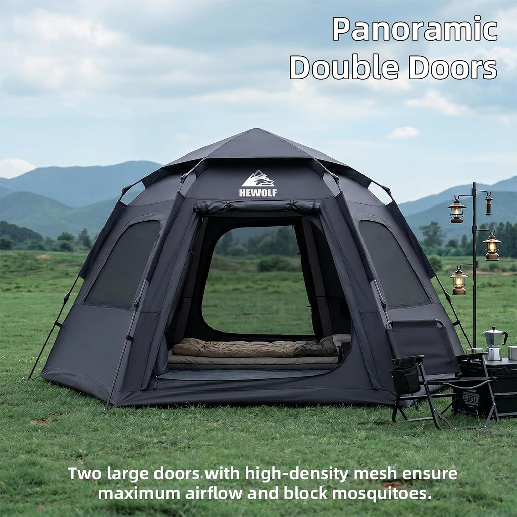 2/3/4 Person Camping Tent - Instant Pop Up Waterproof 2 Doors Tent with Easy Setup | 3-Season Hexagonal Dome Design