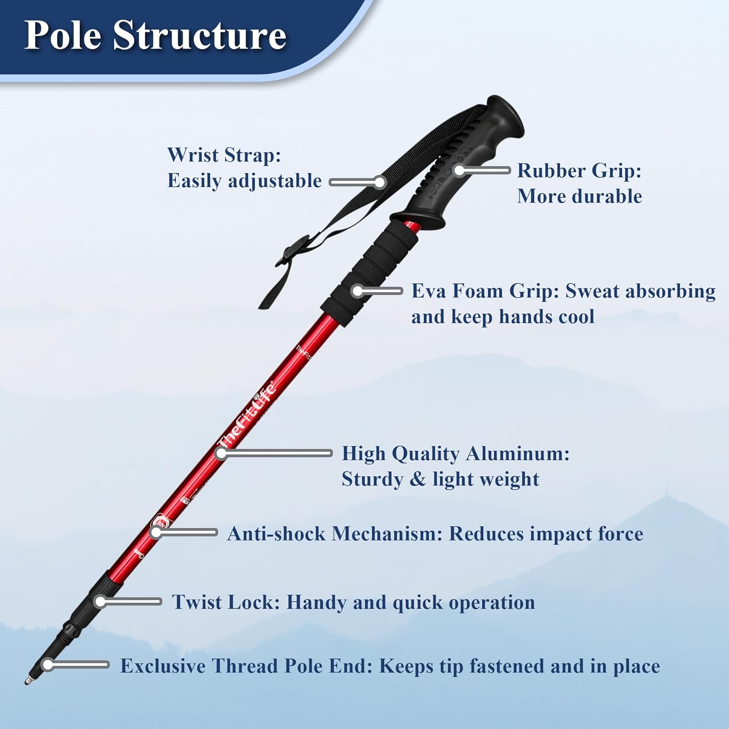 Telescopic Trekking Poles for Hiking, Anti-Shock Nordic Walking Sticks | Hiking Poles Collapsible Lightweight &
