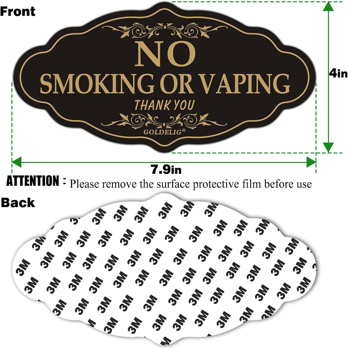 No Smoking Sign, 2 Pack, 7.9in×4in Acrylic