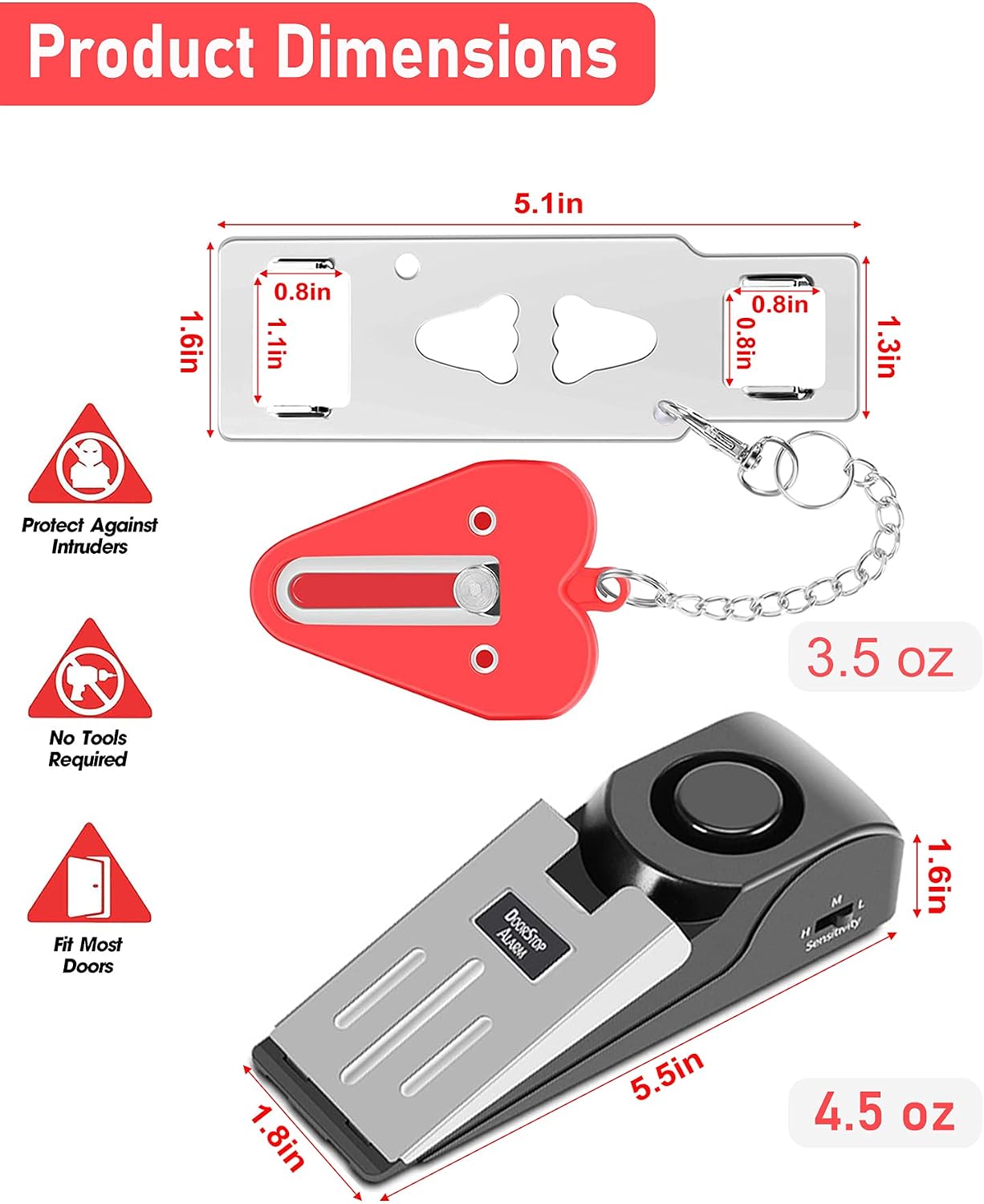 Portable Door Lock & Door Stop Alarm,Dual Protection Security Devices Pocket Door Stopper Self Defensey Tools for