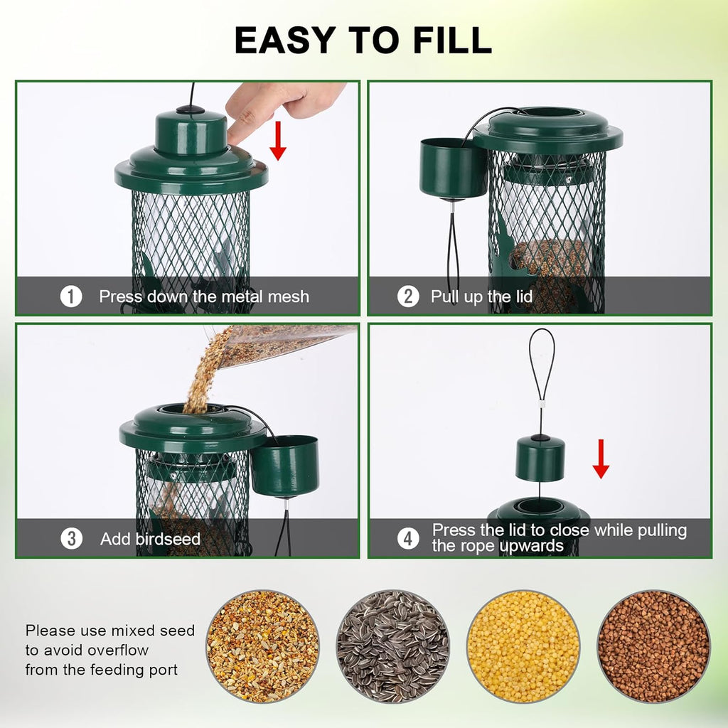 Metal Squirrel Proof Bird Feeders for Outdoors Hanging, Green