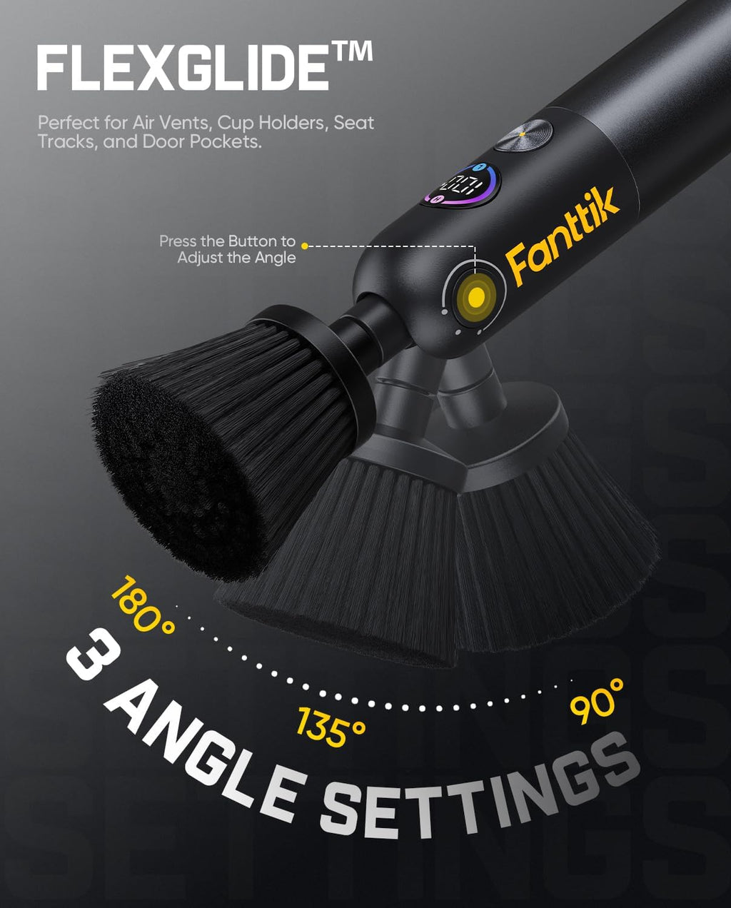 Flip G10 Nano AutoCare Cordless Electric Car Interior Detailing Brush, Dual-Speed with 8 Brush Heads, Adjustable