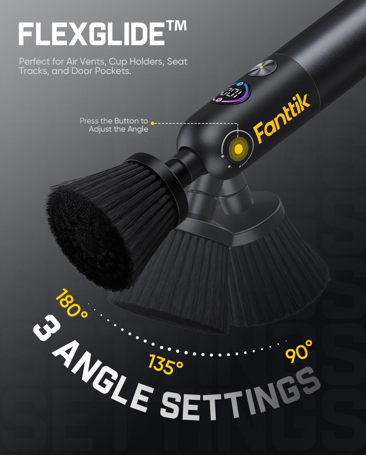 Flip G10 Nano AutoCare Cordless Electric Car Interior Detailing Brush, Dual-Speed with 8 Brush Heads, Adjustable