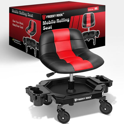 Rolling Stool with Wheels, Adjustable Height Pneumatic Garage Work Mechanic Stool Seat with Backrest, 400 LBS