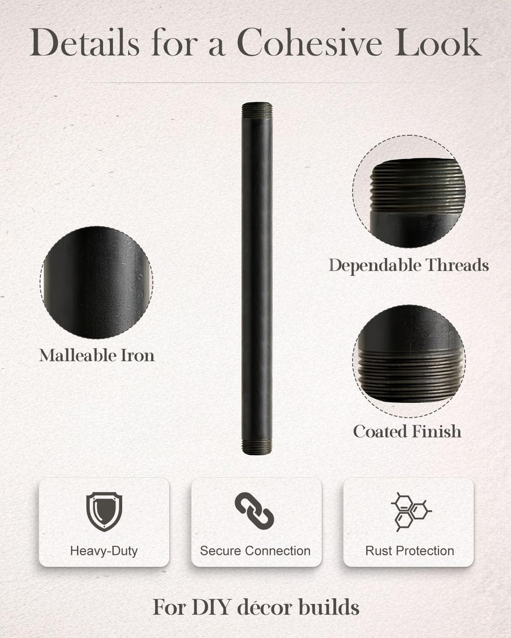 10 Pack 1 x 12 Inch Industrial Black Malleable Pipe Nipples